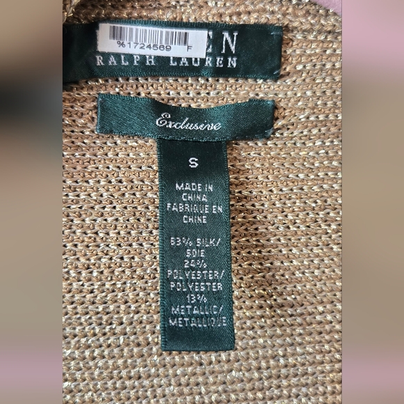 Lauren Ralph Lauren Gold Metallic Silk Shrug Cardigan Size Small #114 - Picture 3 of 7